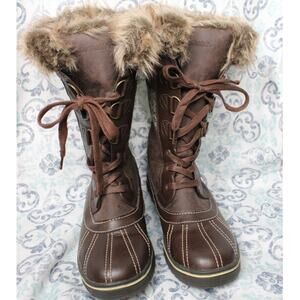Northside Brown Faux Leather Fur Winter Ladies Boots Size 10